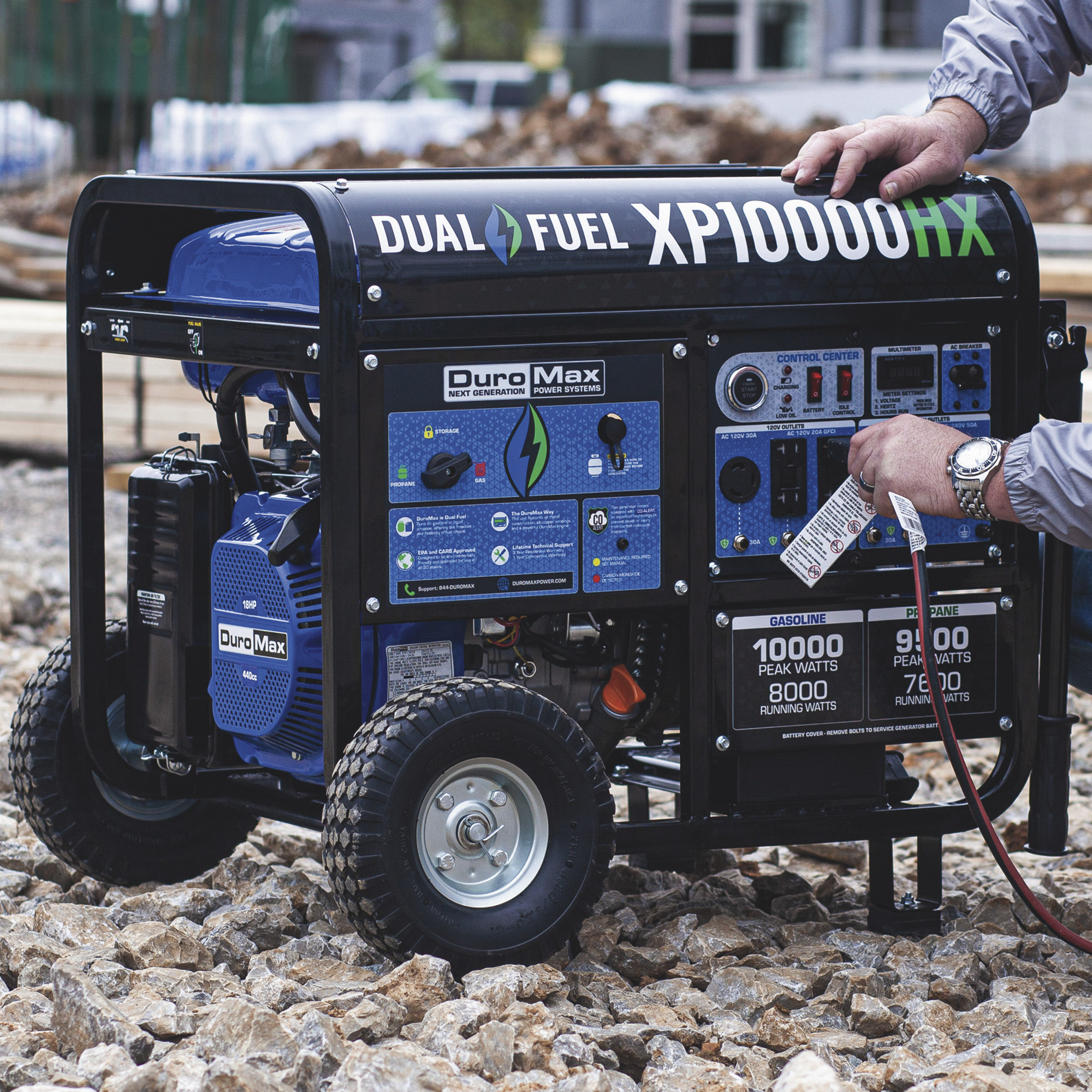 DuroMax Dual Fuel Generator with CO Alert — 10,000 Surge Watts, 8000 Rated Watts, Electric Start, Model# XP10000HX