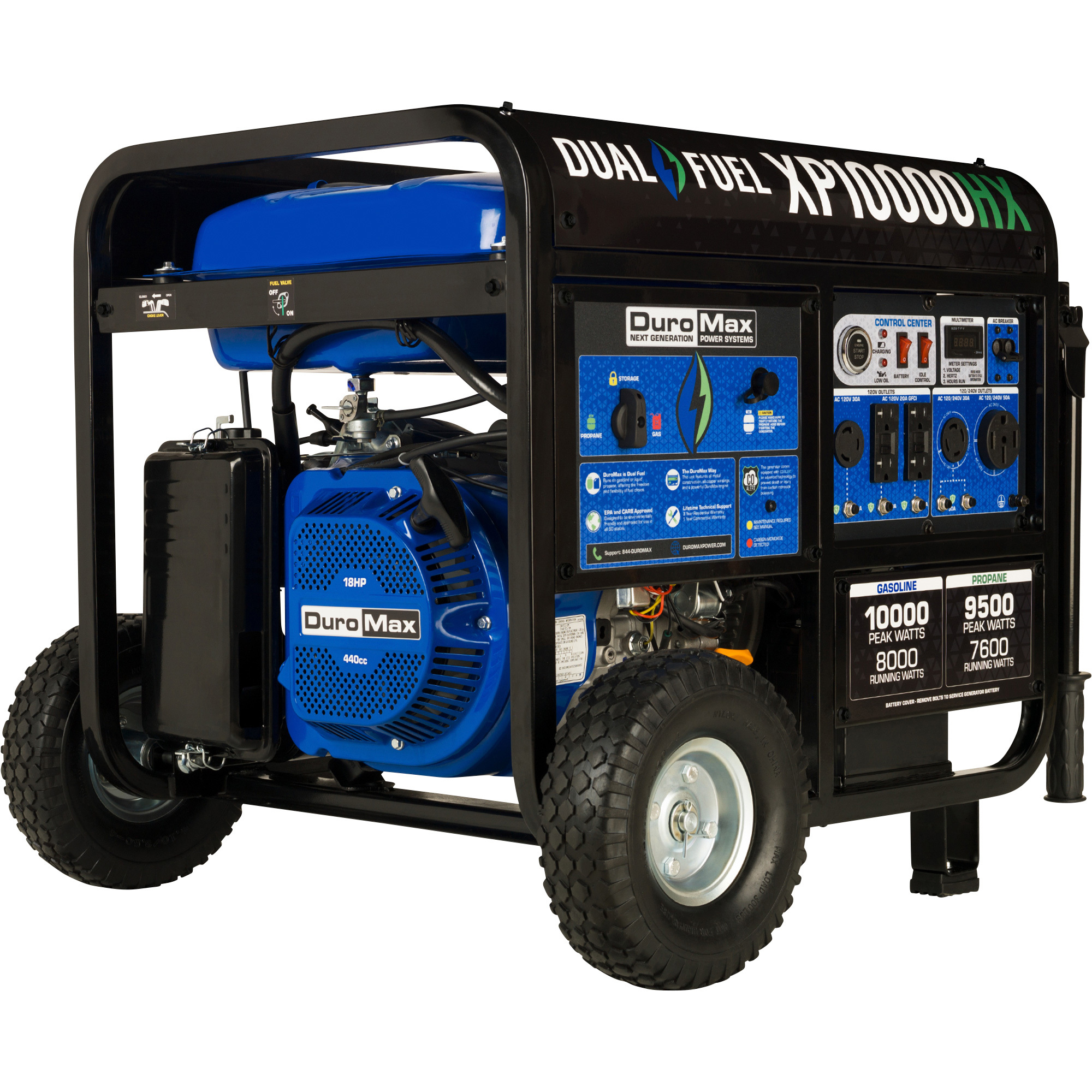 DuroMax Dual Fuel Generator with CO Alert — 10,000 Surge Watts, 8000 Rated Watts, Electric Start, Model# XP10000HX DuroMax Dual Fuel Generator with CO Alert — 10,000 Surge Watts, 8000 Rated Watts, Electric Start, Model# XP10000HX