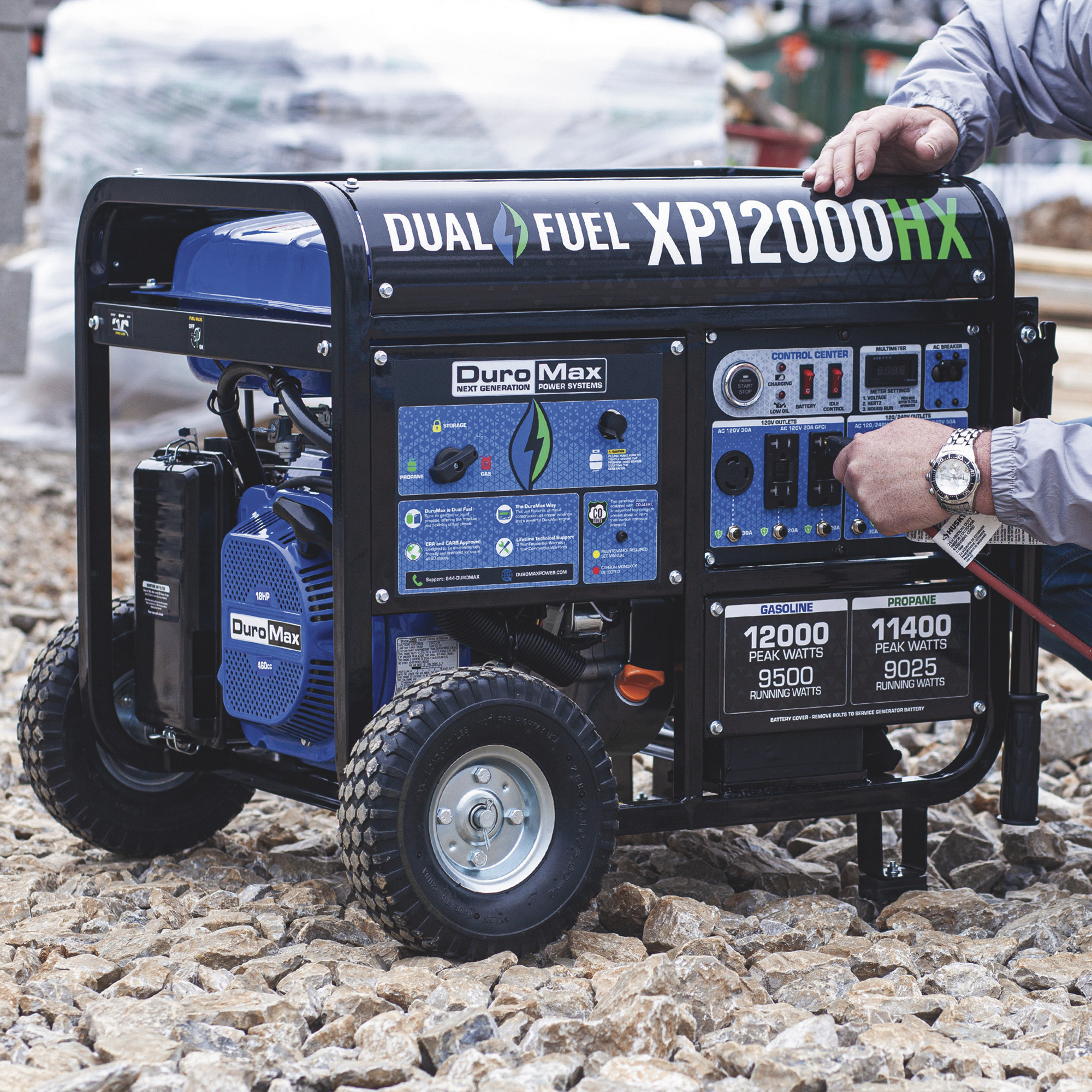 DuroMax Portable Dual Fuel Generator with CO Alert — 12,000 Surge Watts, 9500 Rated Watts, Electric Start, Model# XP12000HX