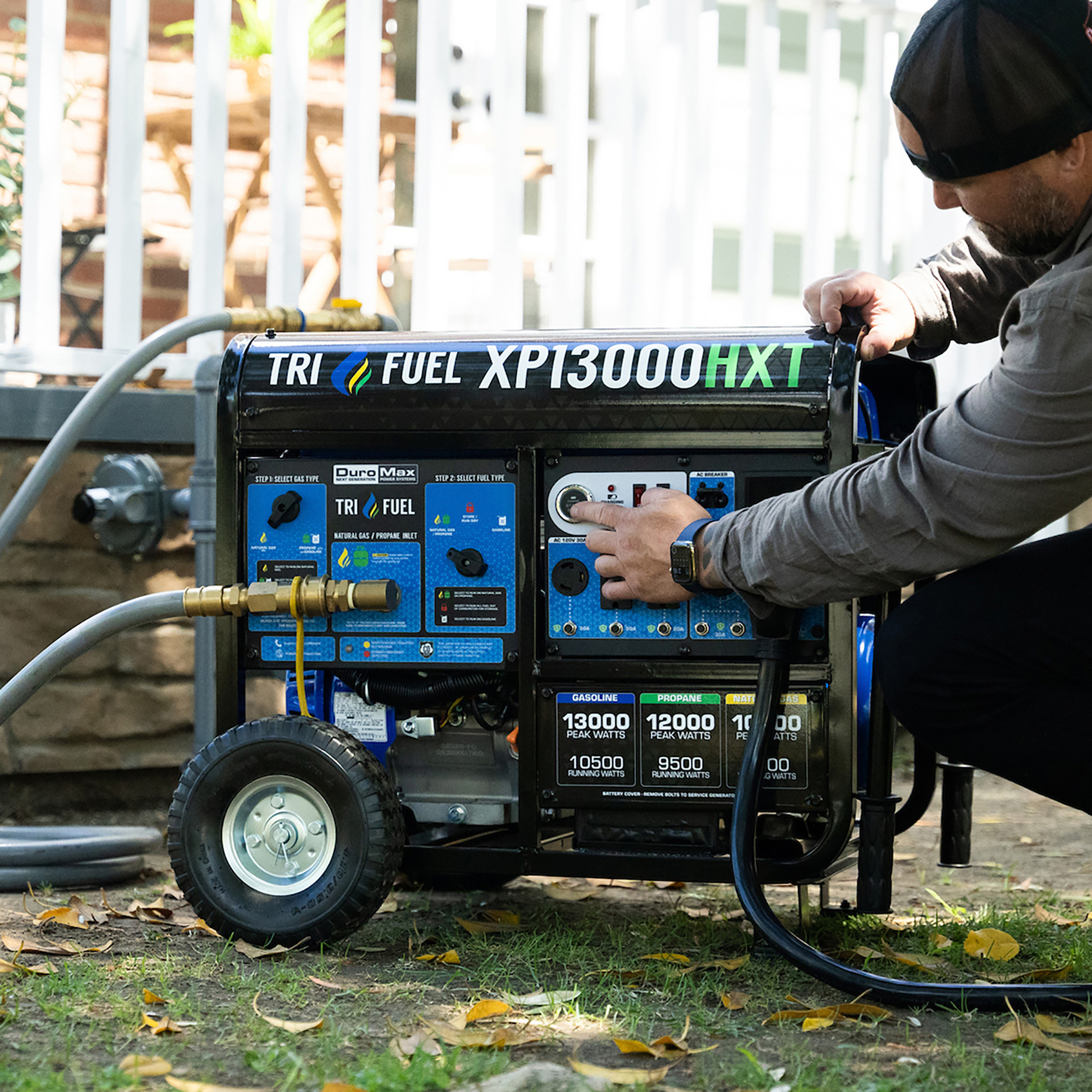 DuroMax Portable Tri-Fuel Generator with CO Alert — 13,000 Surge Watts, 10,500 Rated Watts, Electric Start, Model# XP13000HXT
