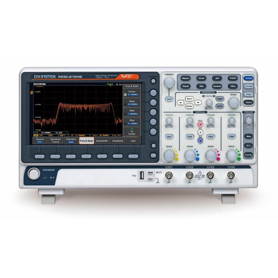 Instek MDO-2104EG: 4-Channel Mixed Domain Oscilloscope with 100 MHz Bandwidth, 10 Mpts Memory, and 1 GS/s Sample Rate Instek MDO-2104EG: 4-Channel Mixed Domain Oscilloscope with 100 MHz Bandwidth, 10 Mpts Memory, and 1 GS/s Sample Rate