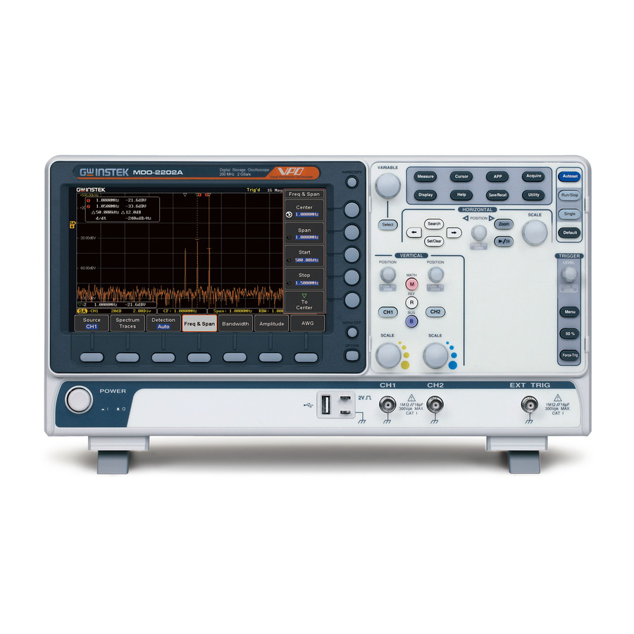 Instek MDO-2202A: 2-Channel Mixed Domain Oscilloscope with 200 MHz Bandwidth, 20 Mpts Memory, and 2 GS/s Sample Rate Instek MDO-2202A: 2-Channel Mixed Domain Oscilloscope with 200 MHz Bandwidth, 20 Mpts Memory, and 2 GS/s Sample Rate