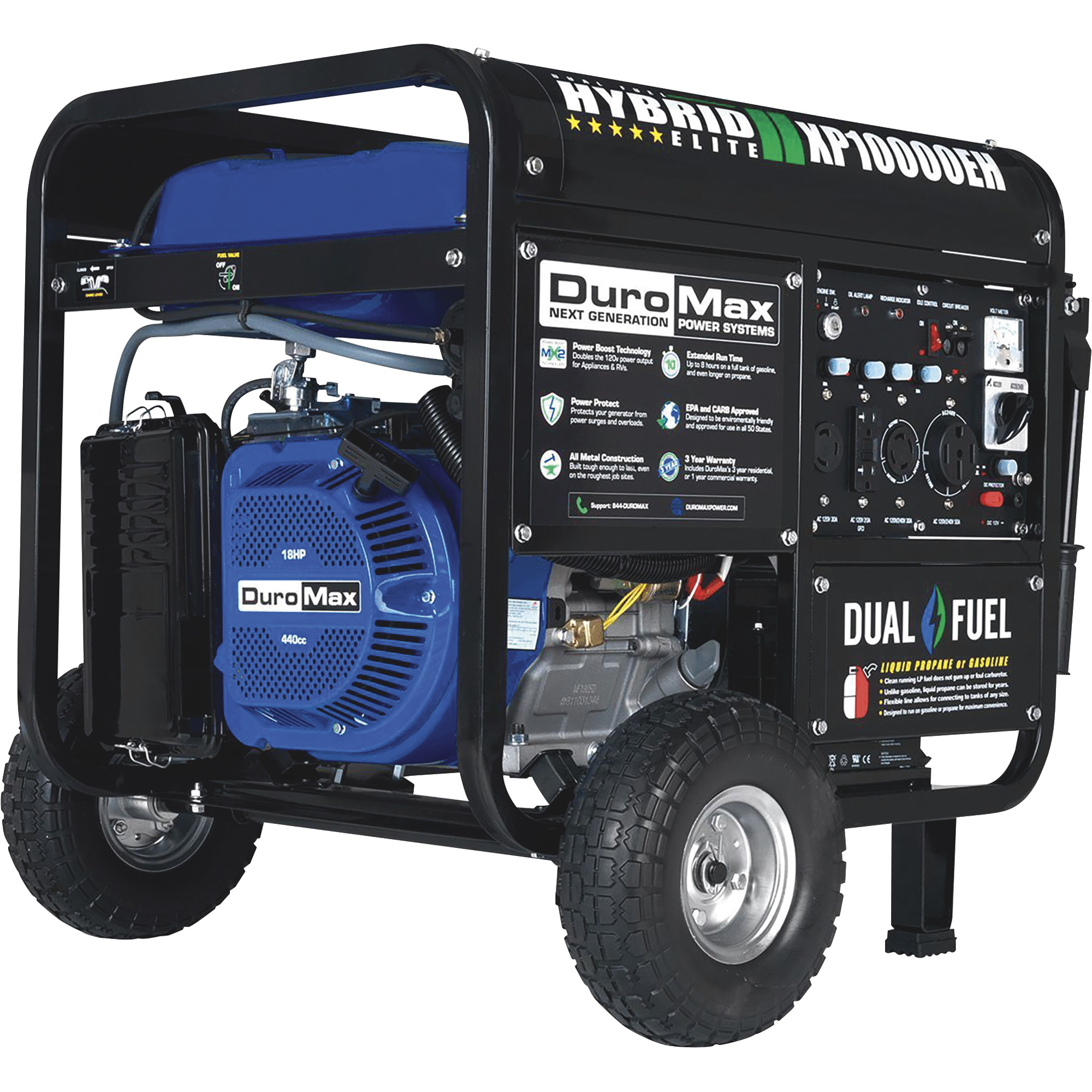 DuroMax Portable Dual Fuel Generator — 10,000 Surge Watts, 8000 Rated Watts, Electric Start, CARB-Compliant, Model# XP10000EH DuroMax Portable Dual Fuel Generator — 10,000 Surge Watts, 8000 Rated Watts, Electric Start, CARB-Compliant, Model# XP10000EH