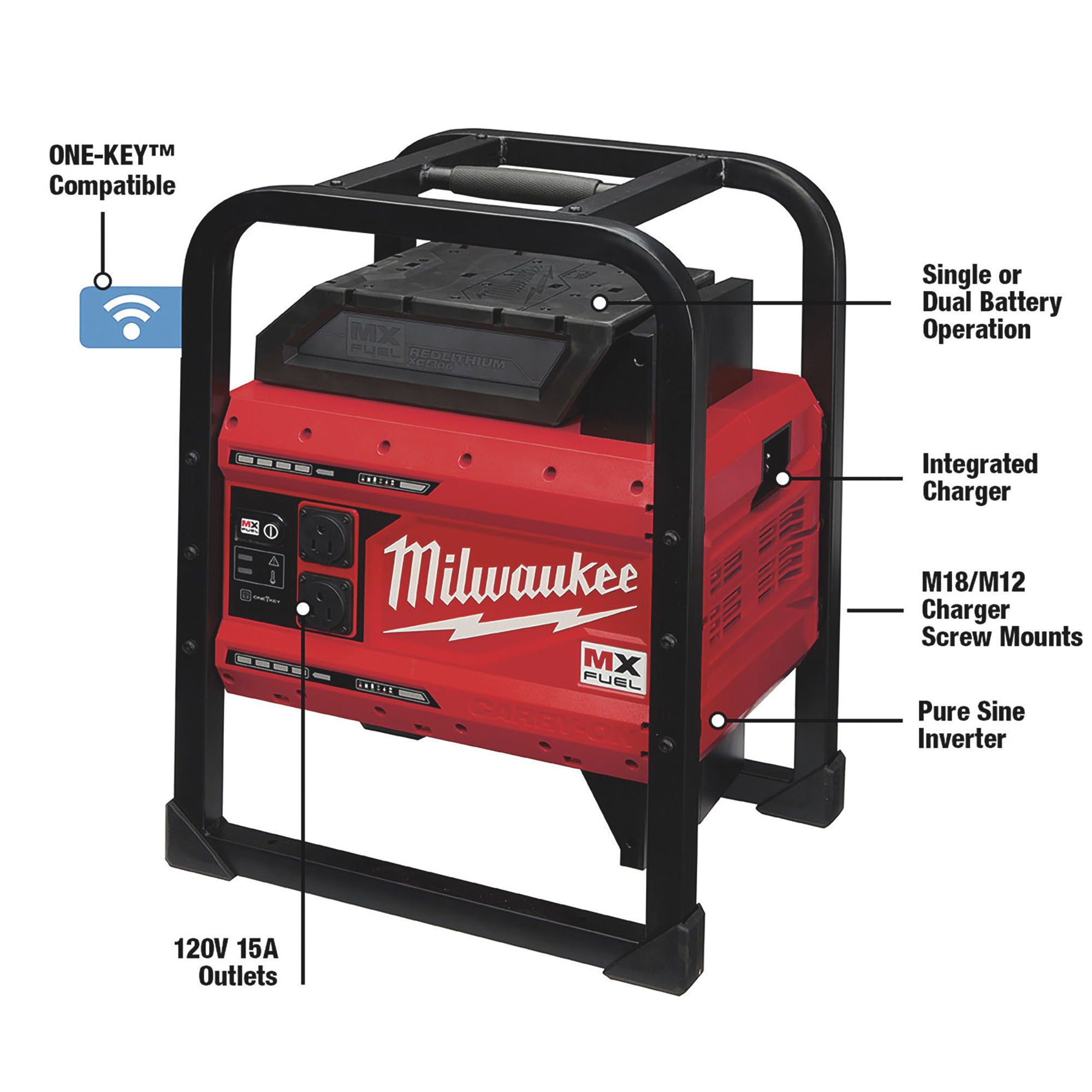 Milwaukee MX FUEL Carry-On Power Supply Kit — 3600 Peak Watts, Pure Sine Wave, 2 Batteries Model# MXF002-2XC