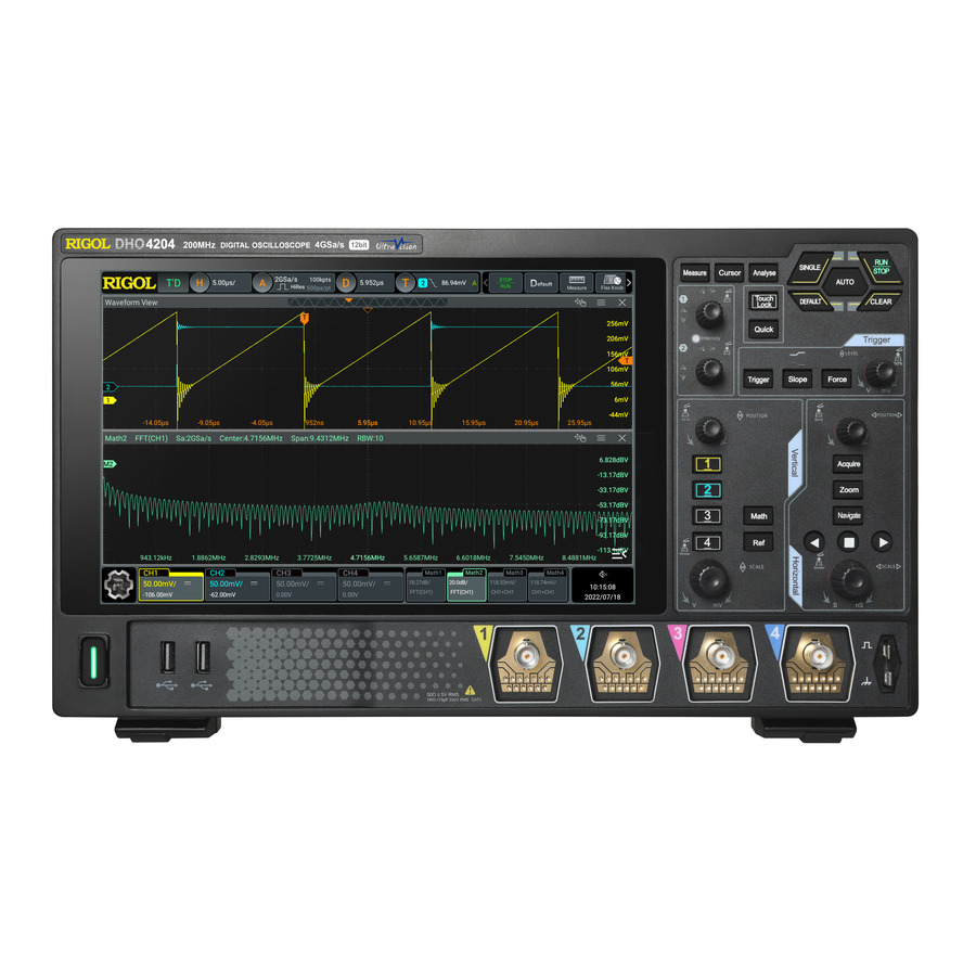 RIGOL DHO4204: 4-Channel, 200 MHz Digital Oscilloscope with 4 GS/s, 250 Mpts, and 12-bit Resolution RIGOL DHO4204: 4-Channel, 200 MHz Digital Oscilloscope with 4 GS/s, 250 Mpts, and 12-bit Resolution