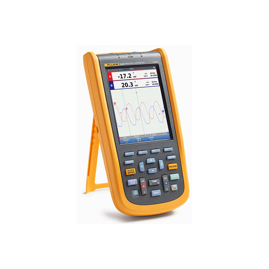 Fluke 124B/INT Industrial ScopeMeter: 2-Channel, 40 MHz, TRMS, Universal Interface Fluke 124B/INT Industrial ScopeMeter: 2-Channel, 40 MHz, TRMS, Universal Interface