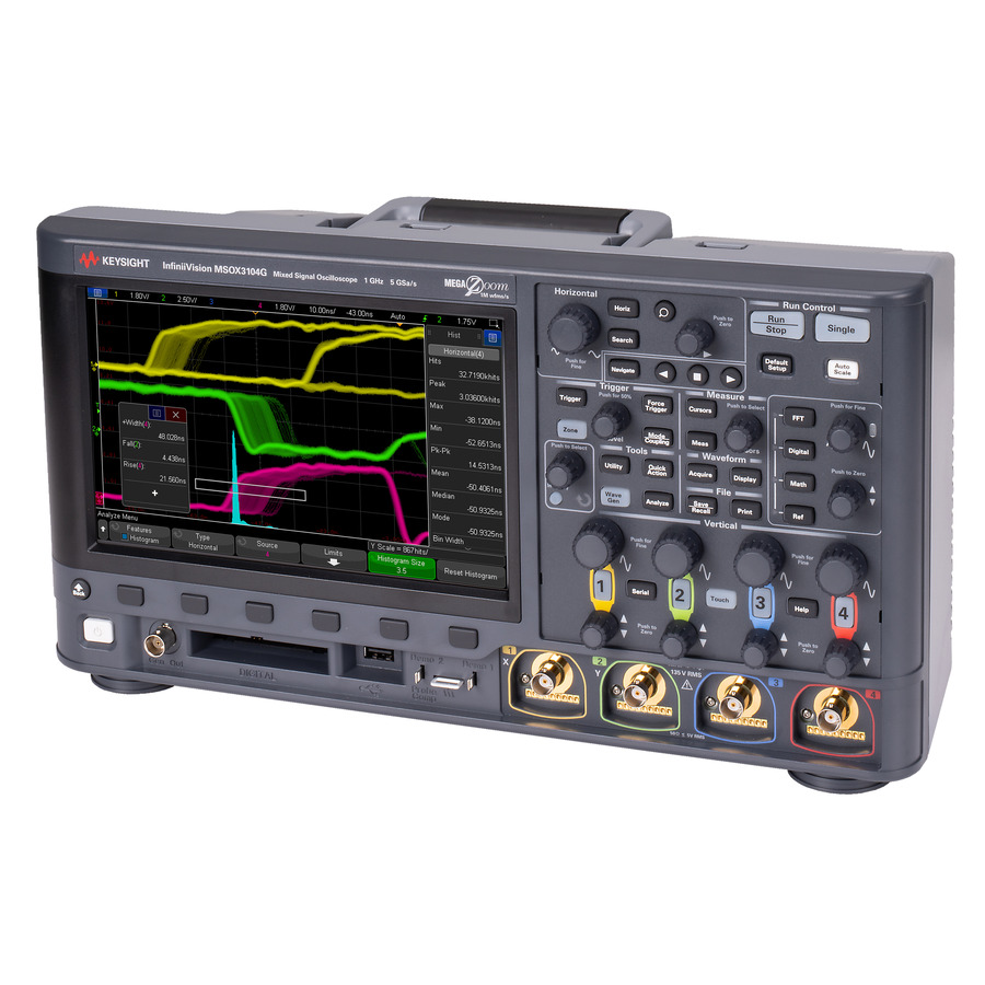 Keysight MSOX3104G: 4/16-Channel Mixed Signal Oscilloscope with 1 GHz Bandwidth, 5 GS/s Sample Rate, Waveform Generator, and 3000G X-Series Keysight MSOX3104G: 4/16-Channel Mixed Signal Oscilloscope with 1 GHz Bandwidth, 5 GS/s Sample Rate, Waveform Generator, and 3000G X-Series