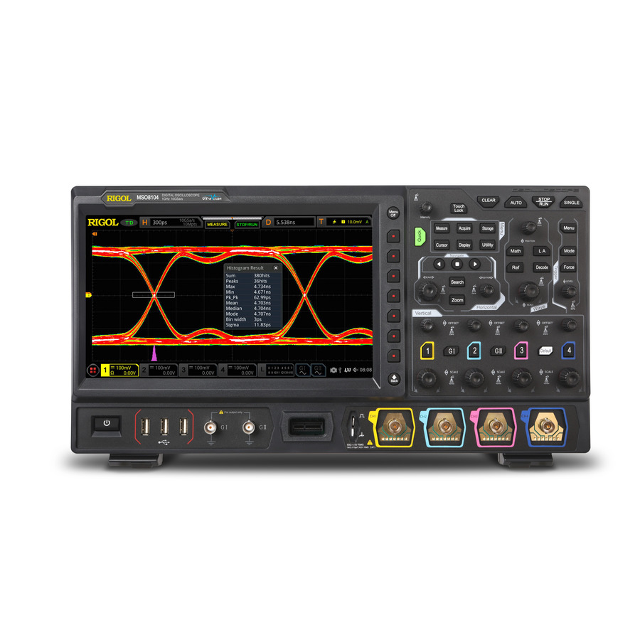 RIGOL MSO8104: 4/16-Channel Mixed Signal Oscilloscope with 1 GHz Bandwidth, 10 GS/s Sample Rate, and 500 Mpts Memory RIGOL MSO8104: 4/16-Channel Mixed Signal Oscilloscope with 1 GHz Bandwidth, 10 GS/s Sample Rate, and 500 Mpts Memory