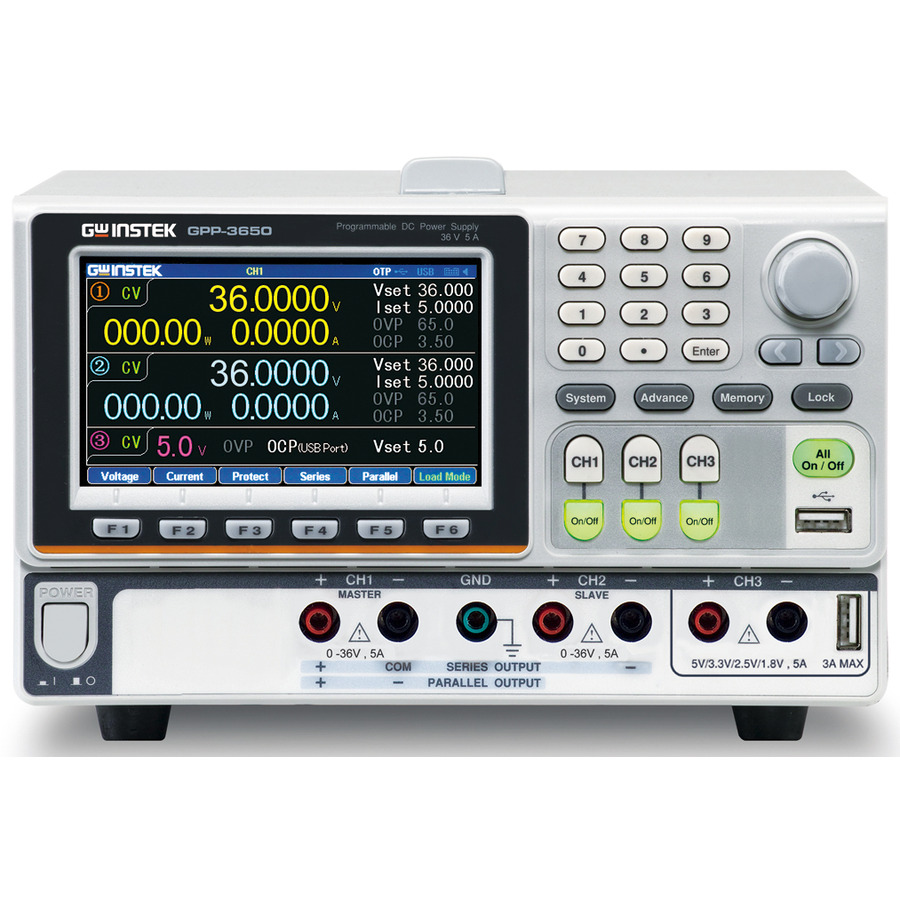 Instek GPP-3060 DC Power Supply, Triple Output, 5 V / 5 A, 2x 30 V/ 6 A, 385 W, RS-232, USB, LAN, GPP Series Instek GPP-3060 DC Power Supply, Triple Output, 5 V / 5 A, 2x 30 V/ 6 A, 385 W, RS-232, USB, LAN, GPP Series